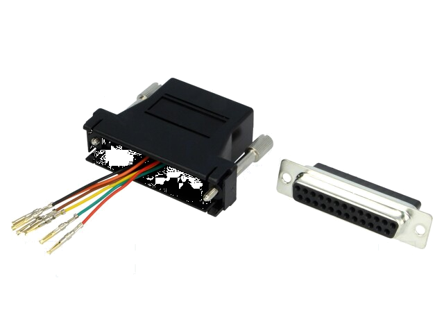 Verloopstuk: adapter; D-Sub 25pin vrouwelijk,RJ12 aansluiting Verloopstuk: adapter; D-Sub 25pin vrouwelijk,RJ12 aansluiting
